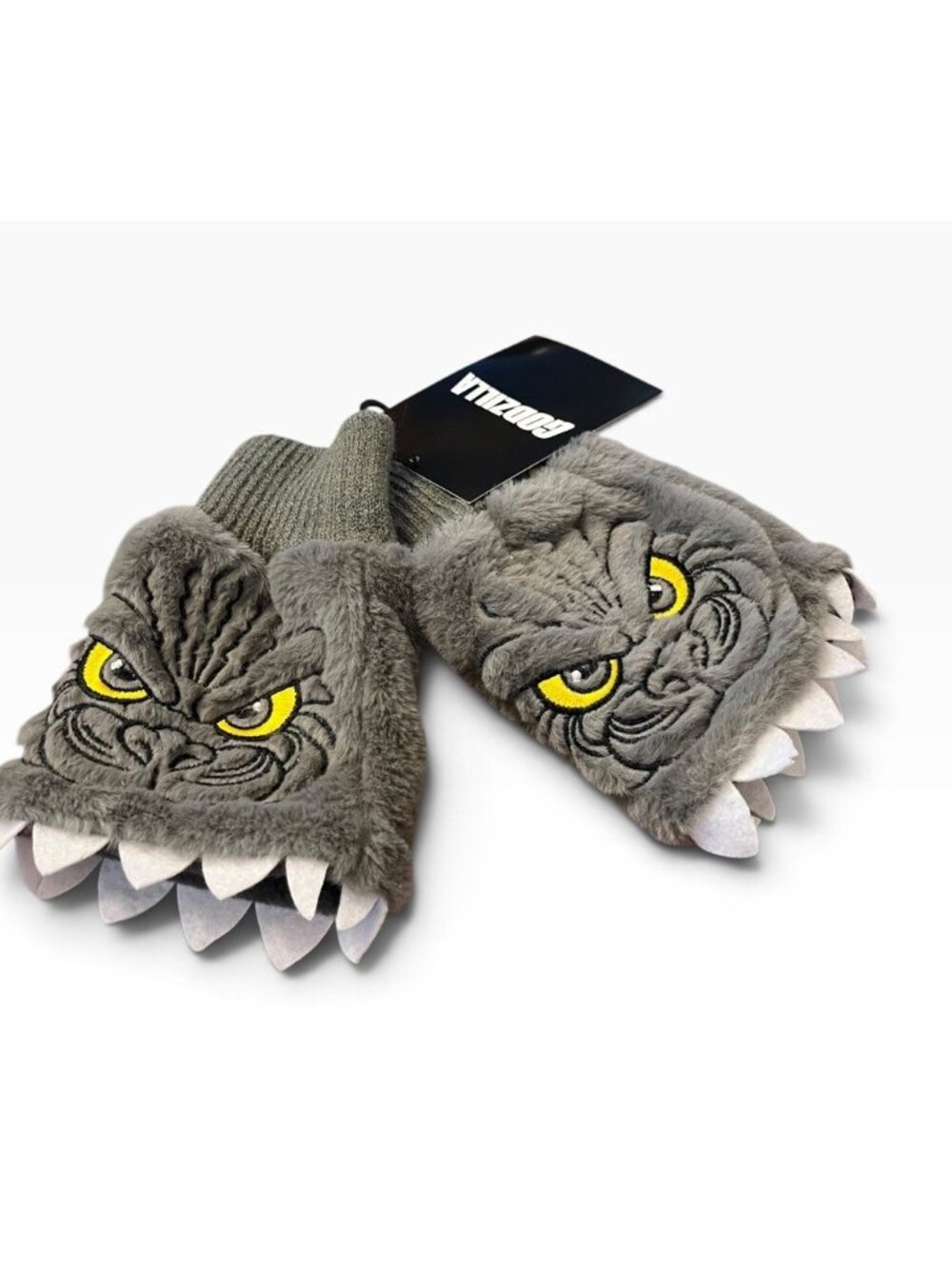 Godzilla Figural Biting Faux Fur Plush Fingerless Gloves Plush One Size  NWT